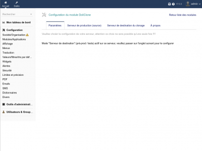 Configuration du module DoliClone en mode "serveur de destination"