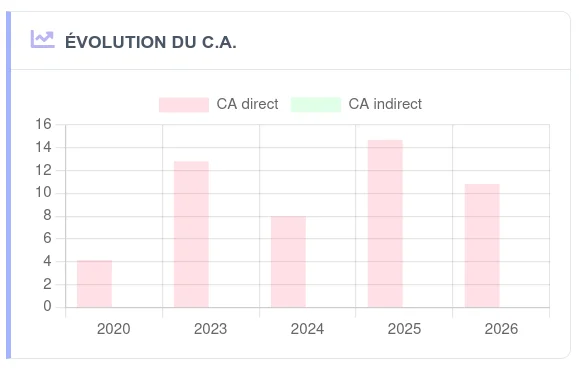 Graphique en barres montrant l'évolution du chiffre d'affaires direct et indirect par année