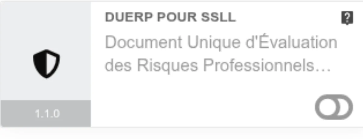 Module DUERP pour SSLL dans la liste des modules Dolibarr avec son bouton d'activation