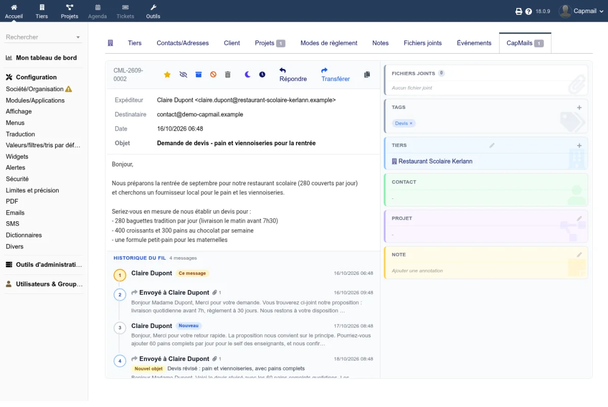 Fiche détaillée d'un email