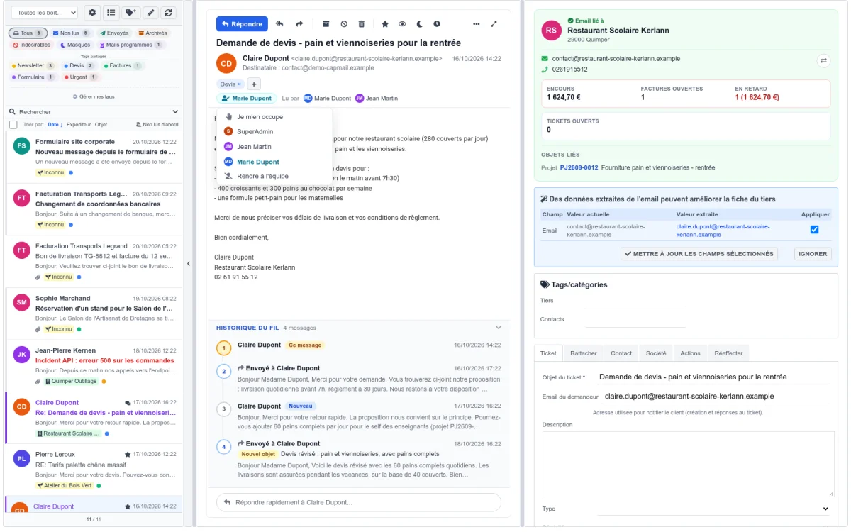 Mail d'une boîte partagée attribué à une collègue, avec la liste de qui l'a lu