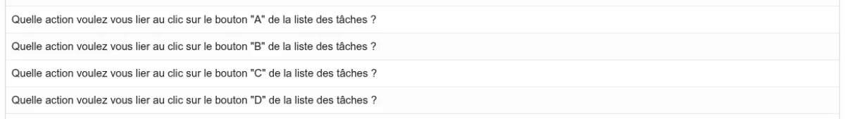 Section des actions rapides dans la configuration avec les quatre sélecteurs A, B, C et D
