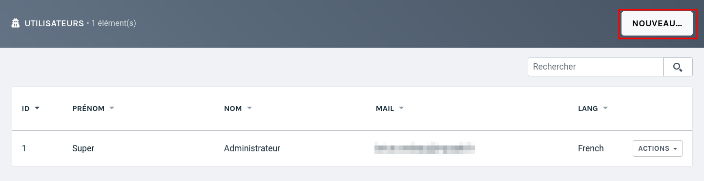Bouton créer un utilisateur