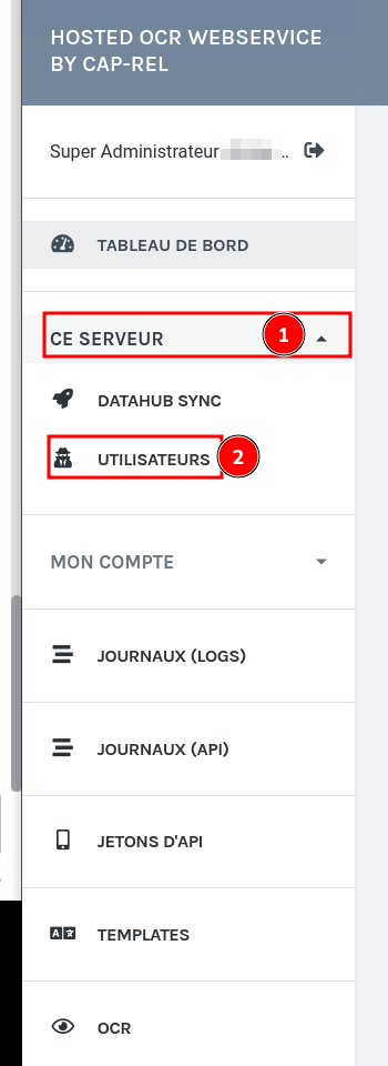 Menu gestion des utilisateurs
