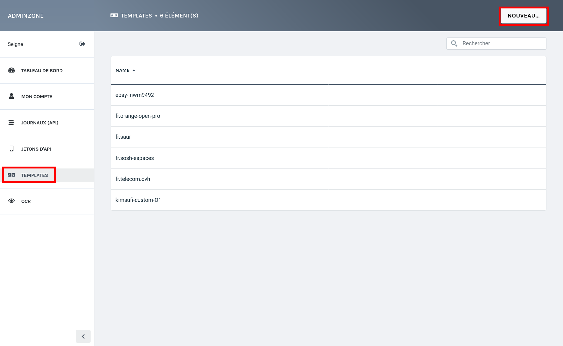 Liste des templates