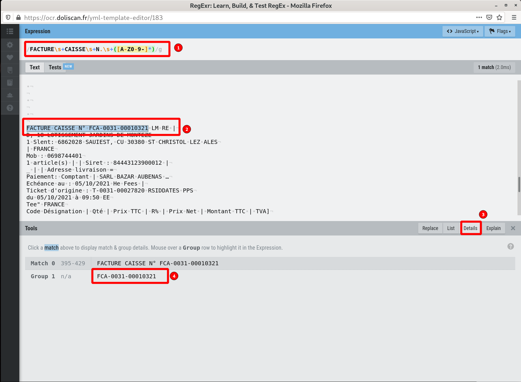 Reporter la regex dans le masque