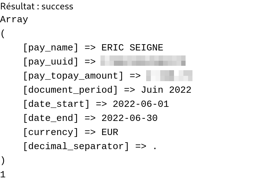 Résultat de l'extraction