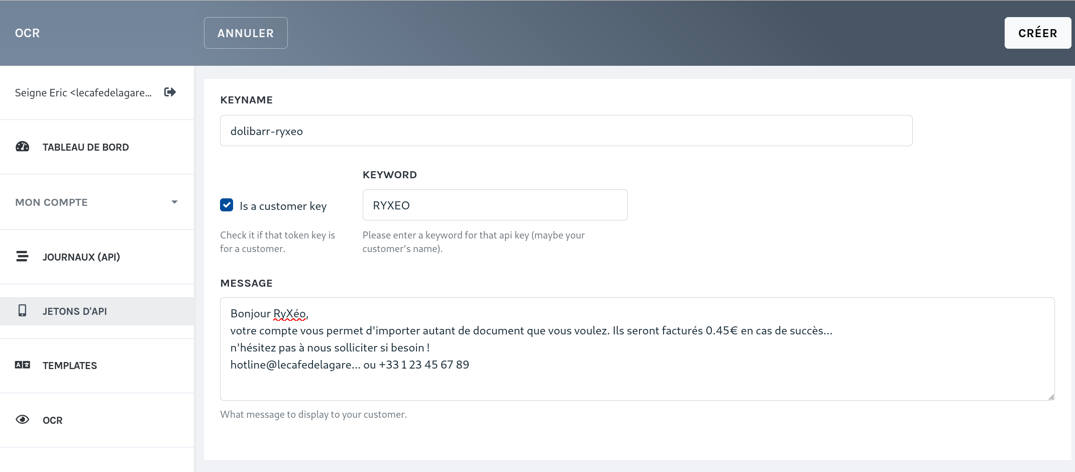 Ajouter une clé d'API pour un client