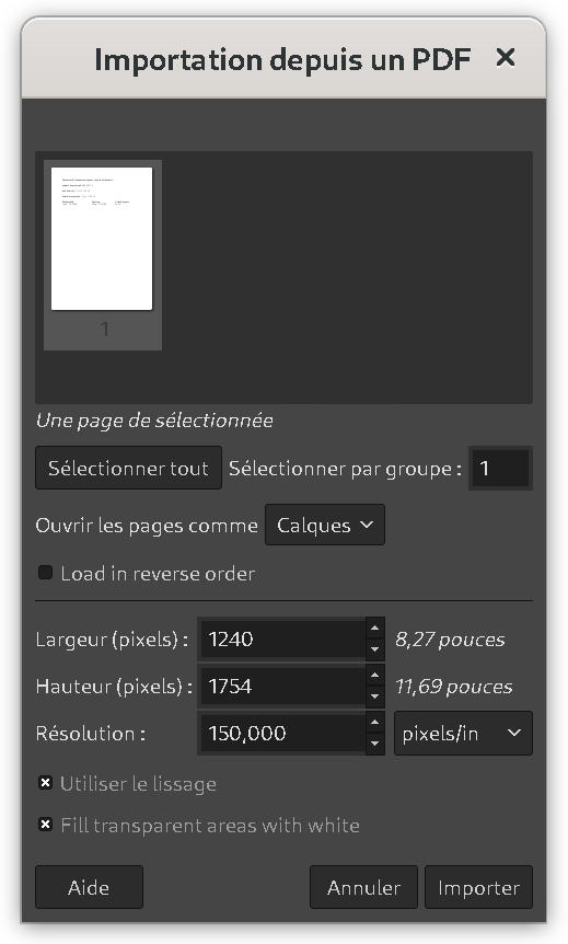 Import PDF dans GIMP