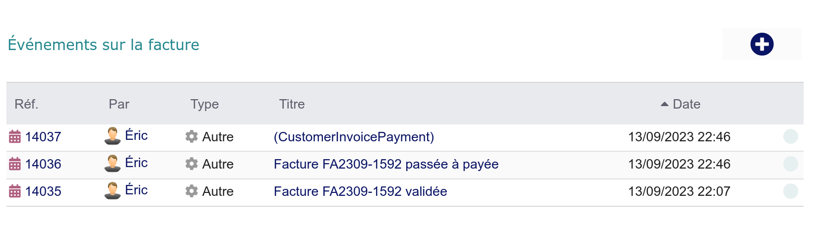 Exemple d'évènements sur une facture