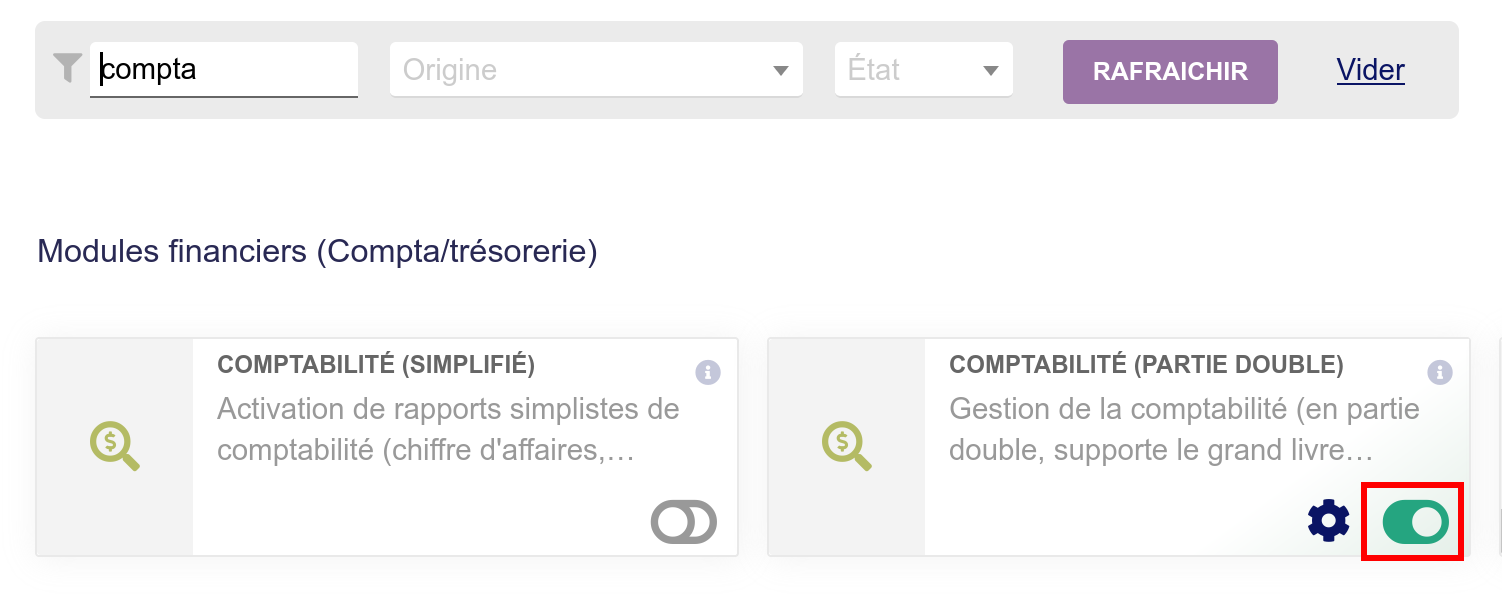 Activation du module comptabilité avancée dans Dolibarr