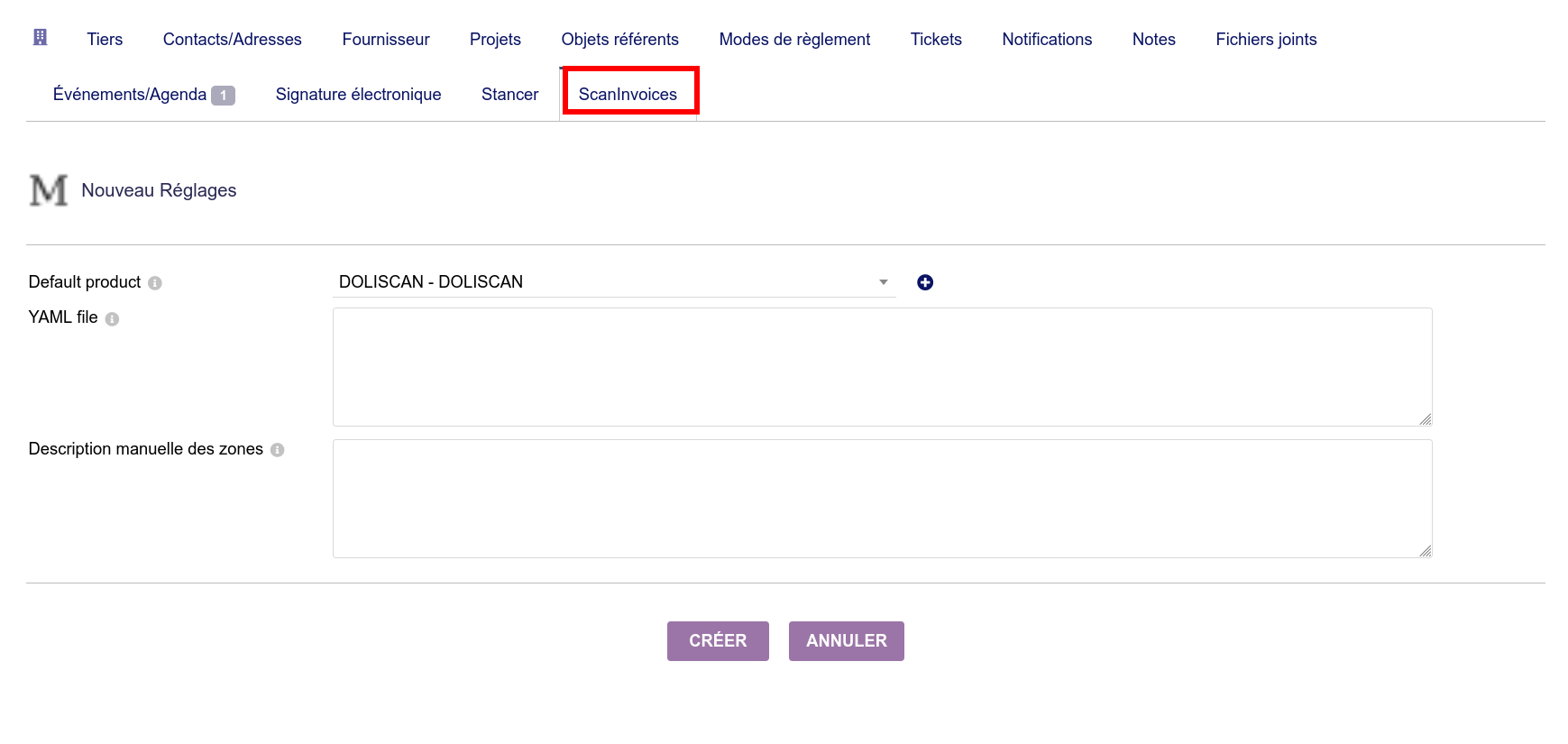 Lien avec le service DoliSCAN pour les imports de factures de ce fournisseur