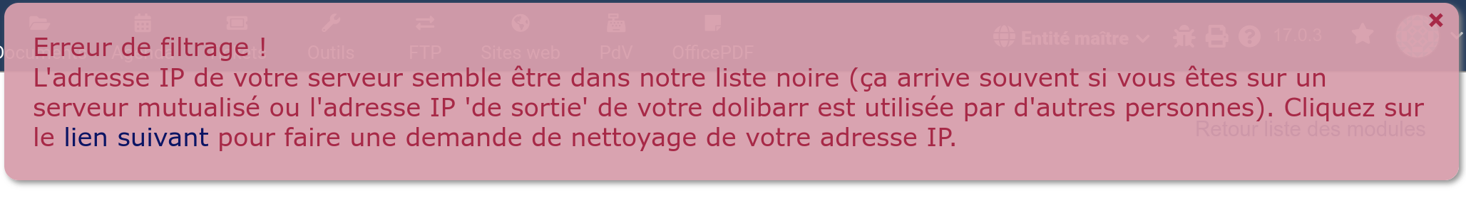 Message de blacklist
