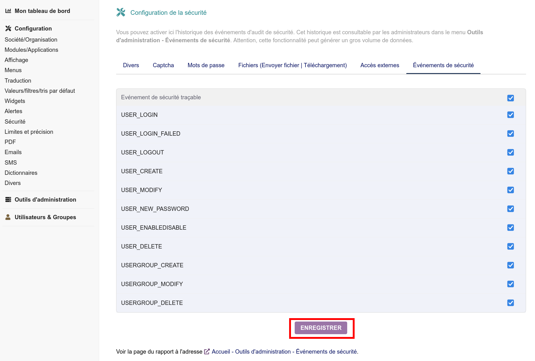 Activez la collecte de tous les évènements de sécurité