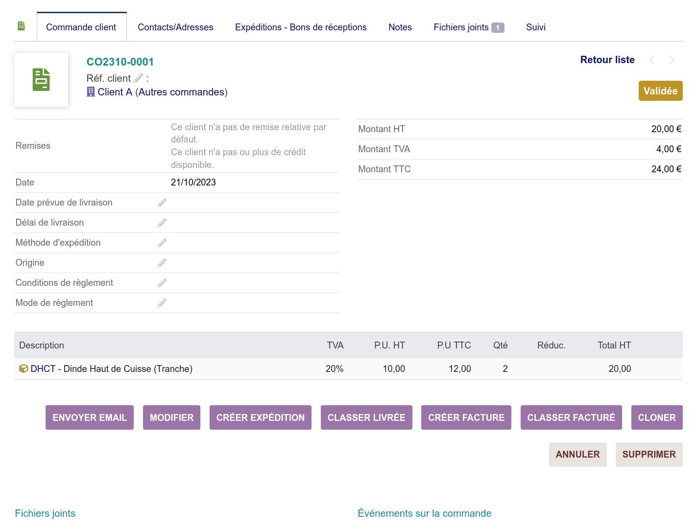 Saisie des commandes clients