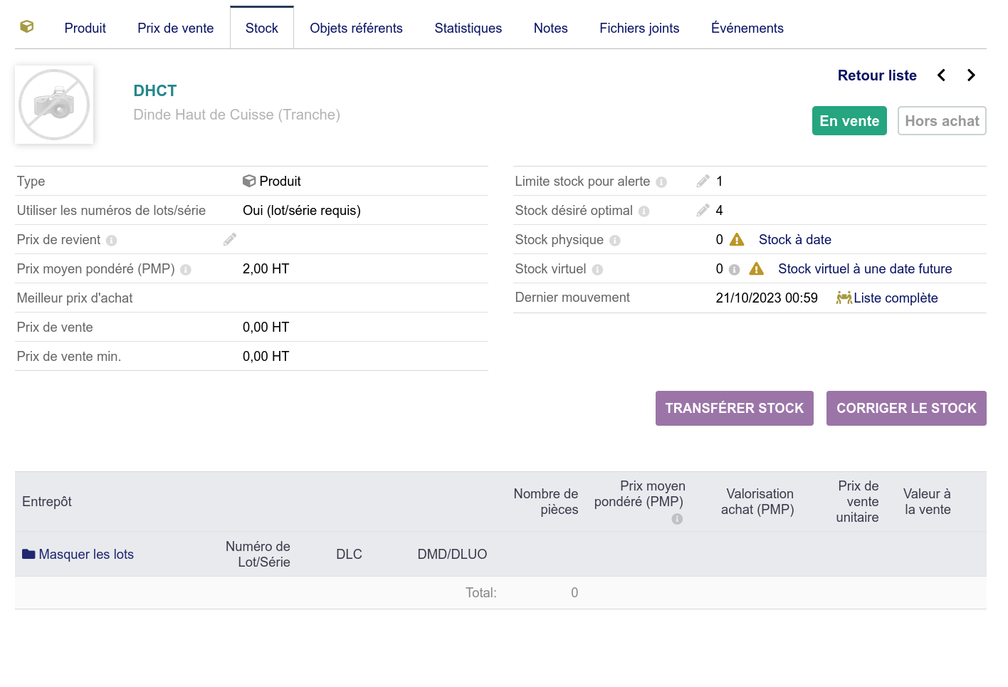 Fiche produit - configuration du stock