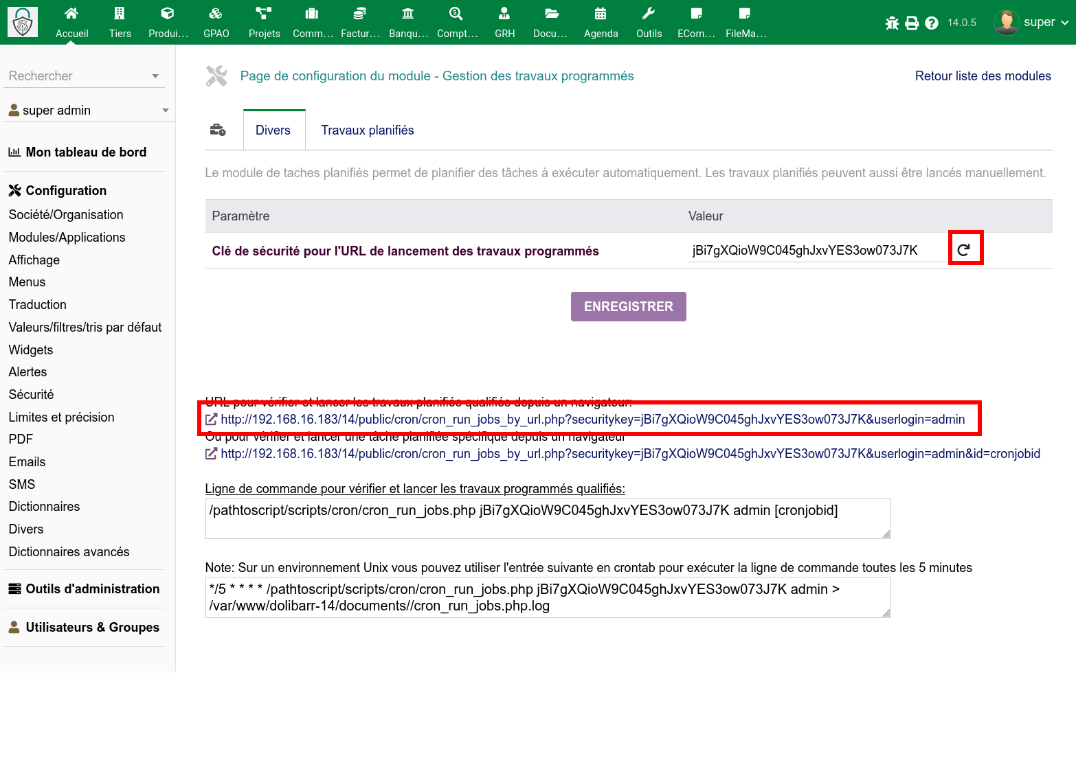 Copiez votre adresse "cron distant"