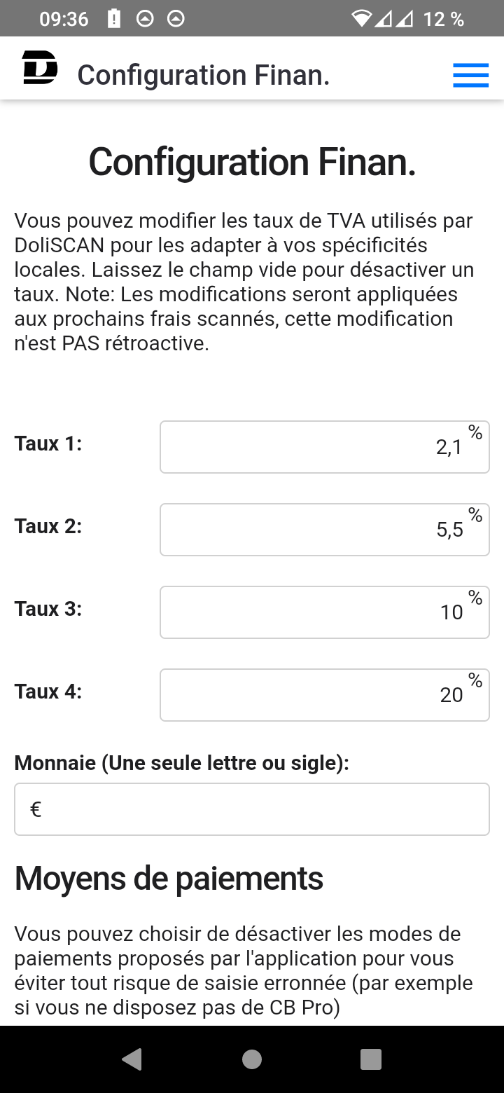 Configuration financière