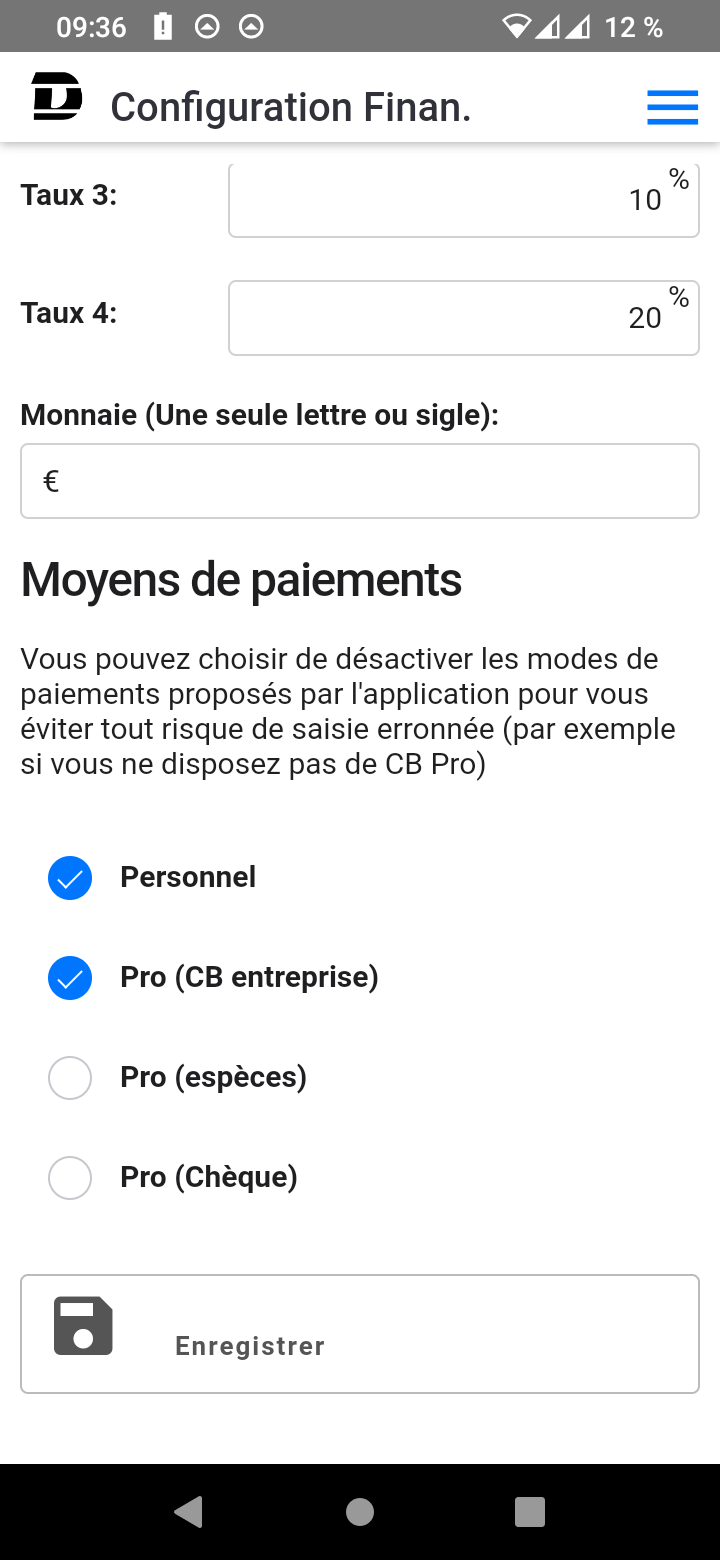 Choix des modes de paiement
