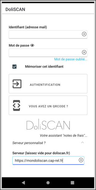 Saisissez l'adresse de votre serveur DoliSCAN