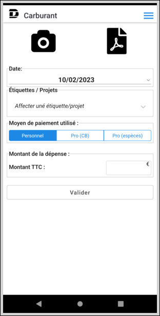 Placez-vous sur un écran de saisie d'un frais comme d'habitude