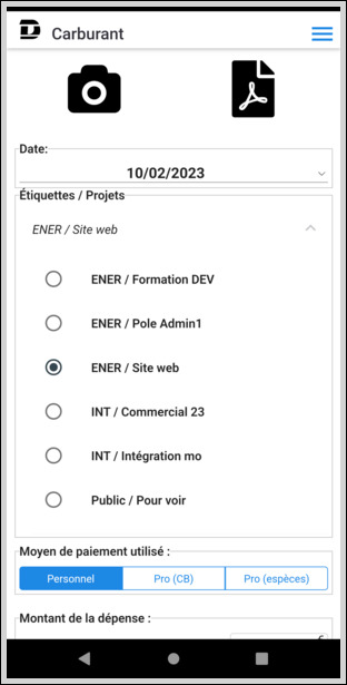 Choisissez une entrée dans la liste
