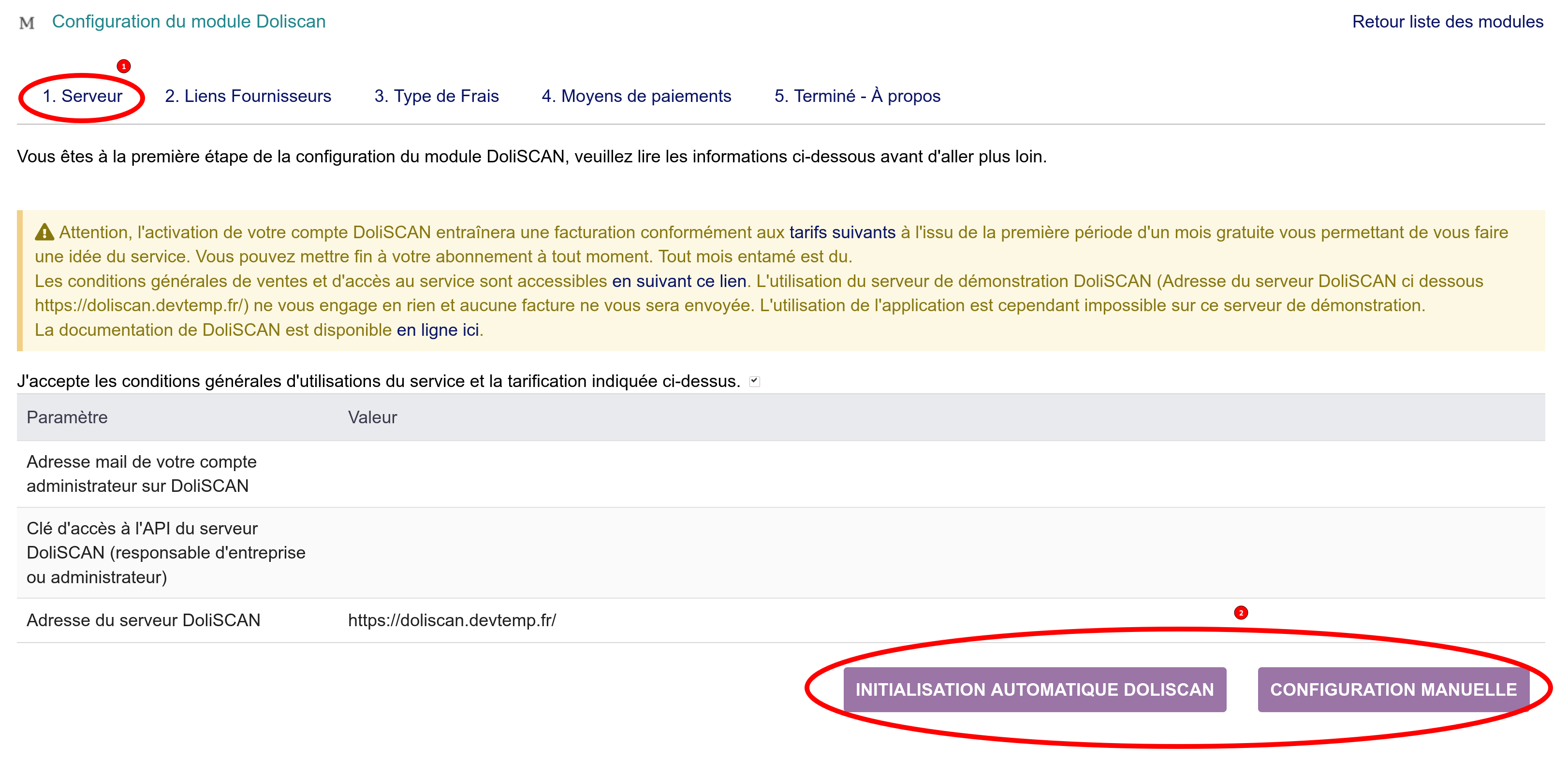 Configuration du serveur