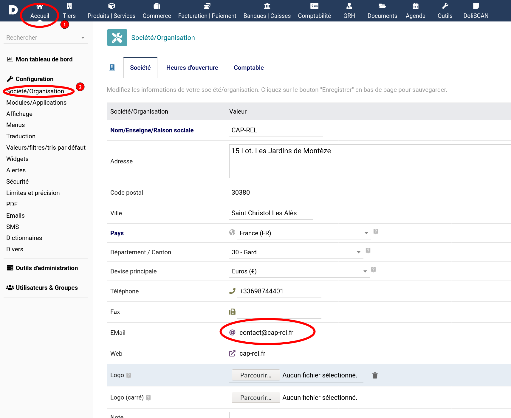 Vérification de la configuration initiale de Dolibarr
