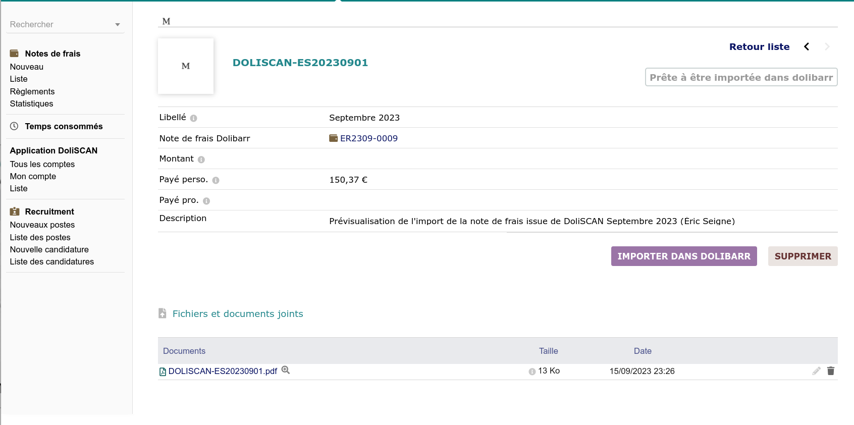 Détail de la fiche DoliSCAN