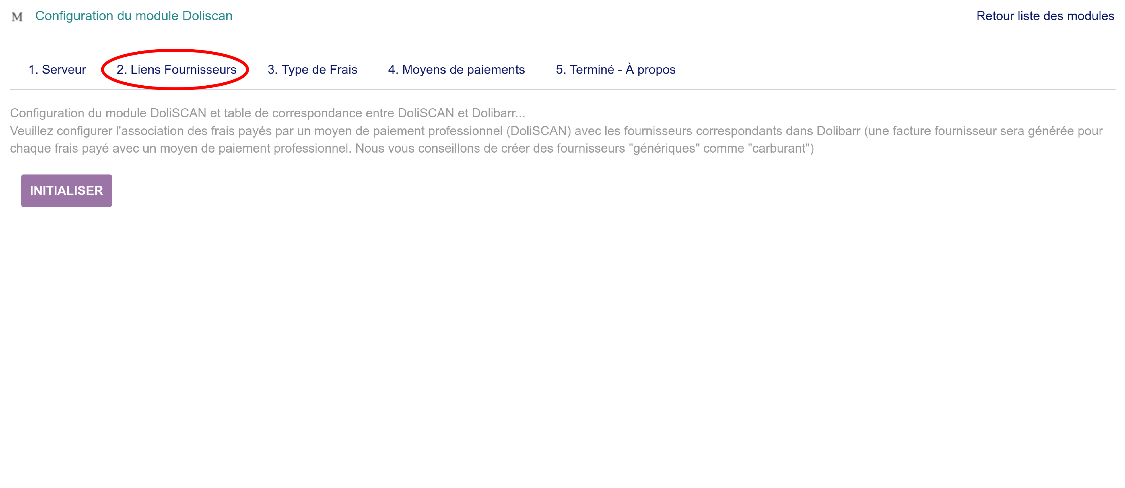 Initialisation des fournisseurs