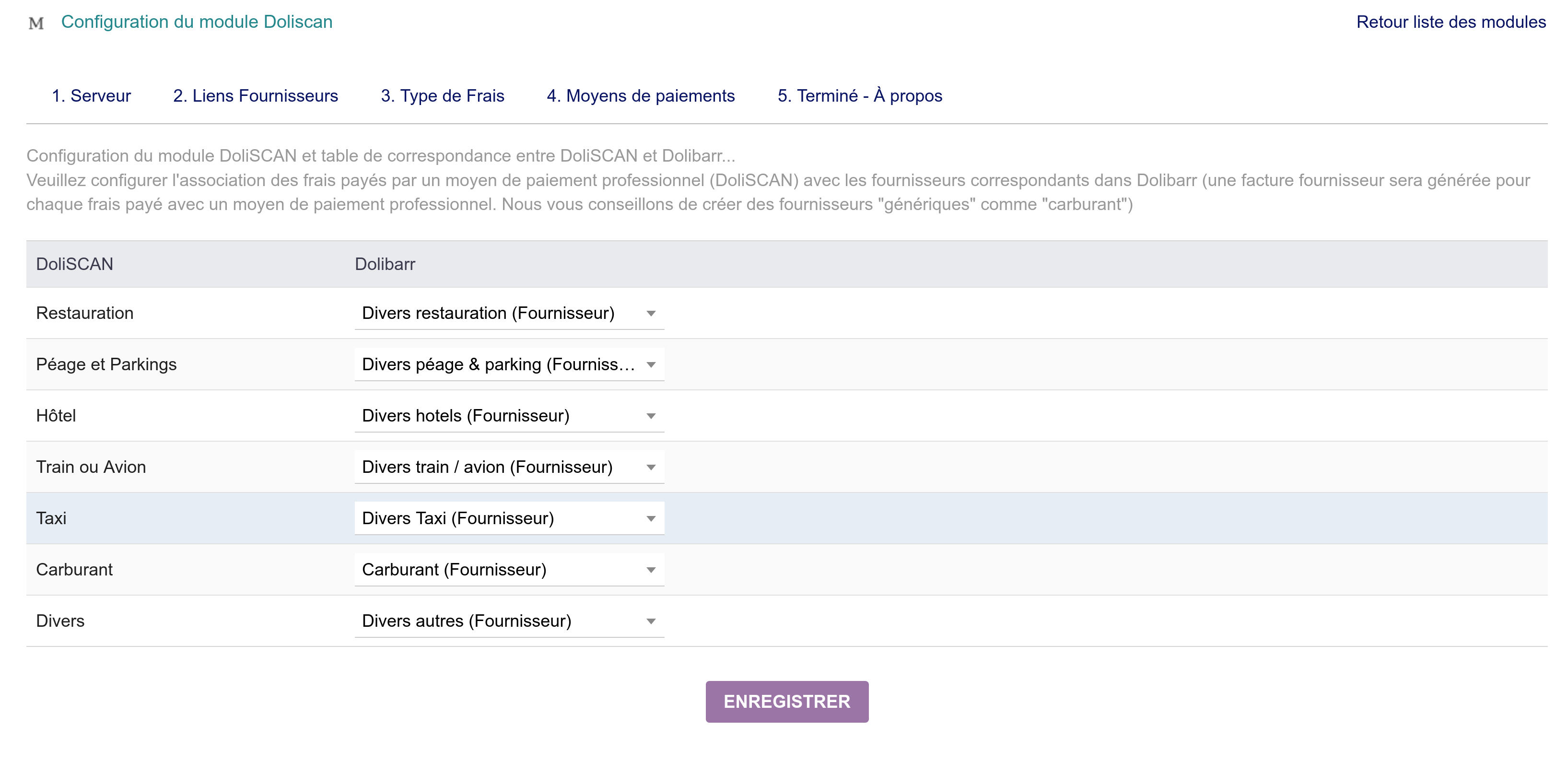 Configuration des fournisseurs