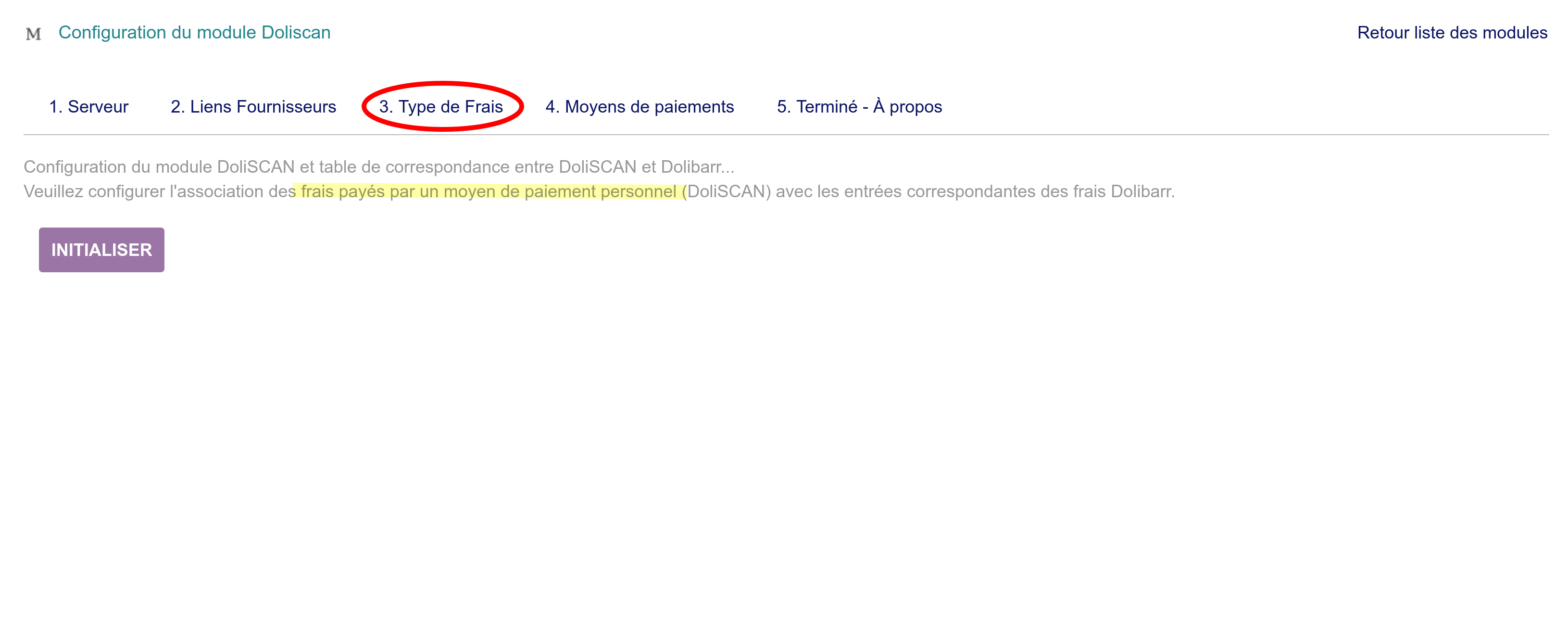 Configuration des types de frais