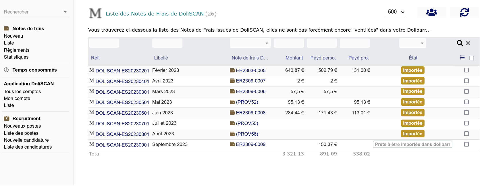 Liste après synchronisation