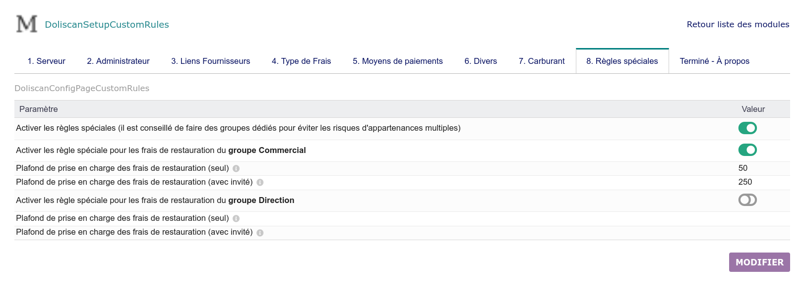 Puis configurez les plafonds de prise en charge