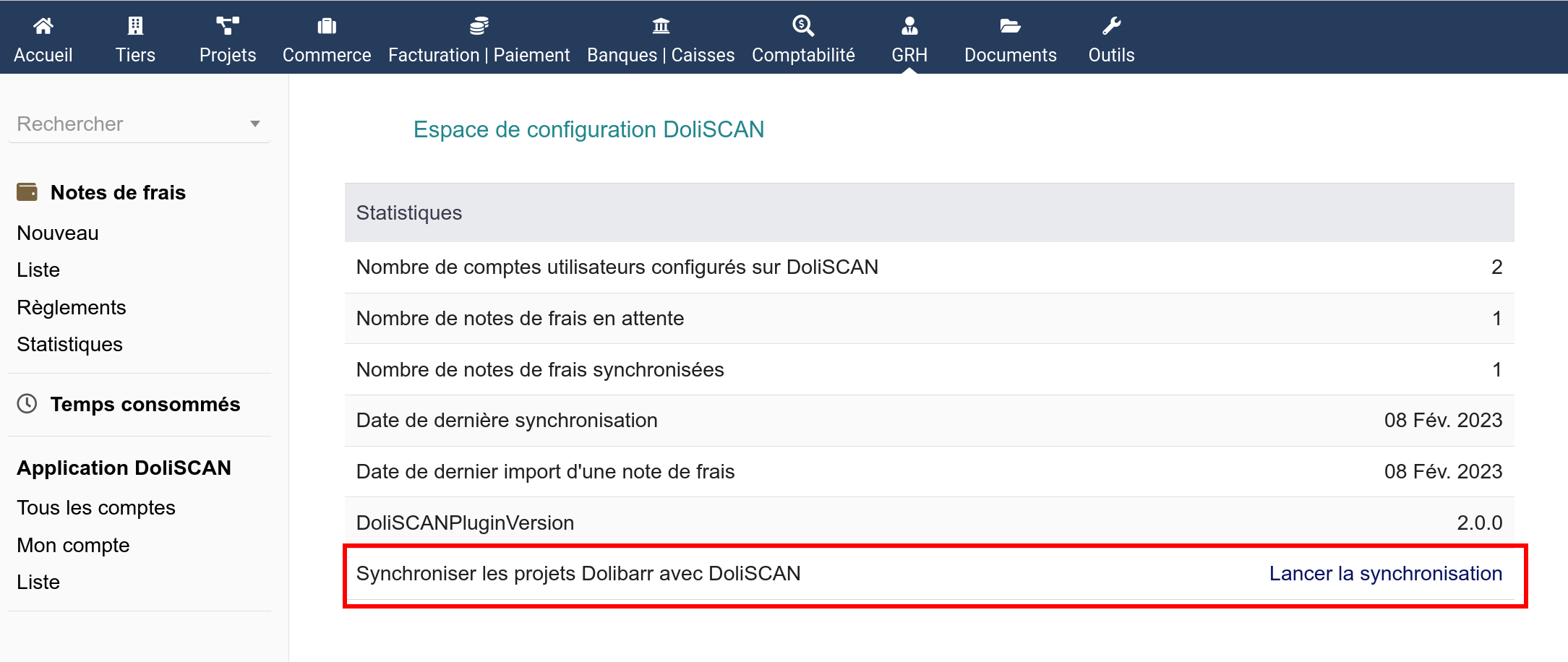 Forcer la synchronisation des projets vers DoliSCAN