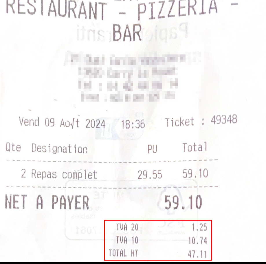 Ticket avec TVA impossible