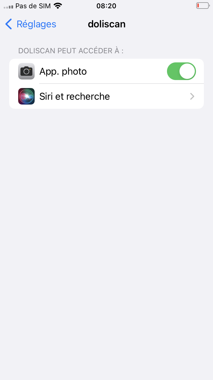 Et vérifiez que l'accès à la caméra est activé
