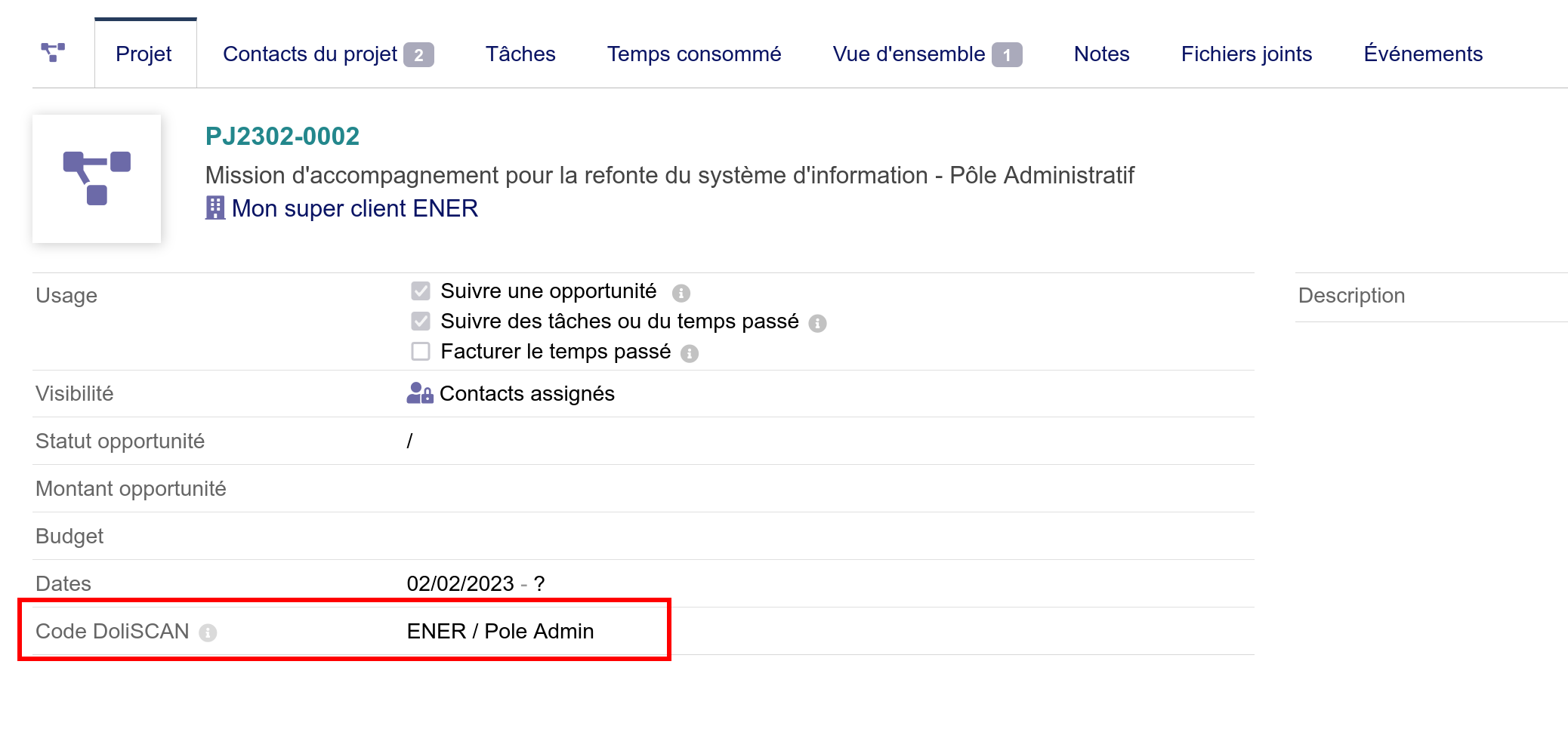 Affectation d'un mot clé DoliSCAN