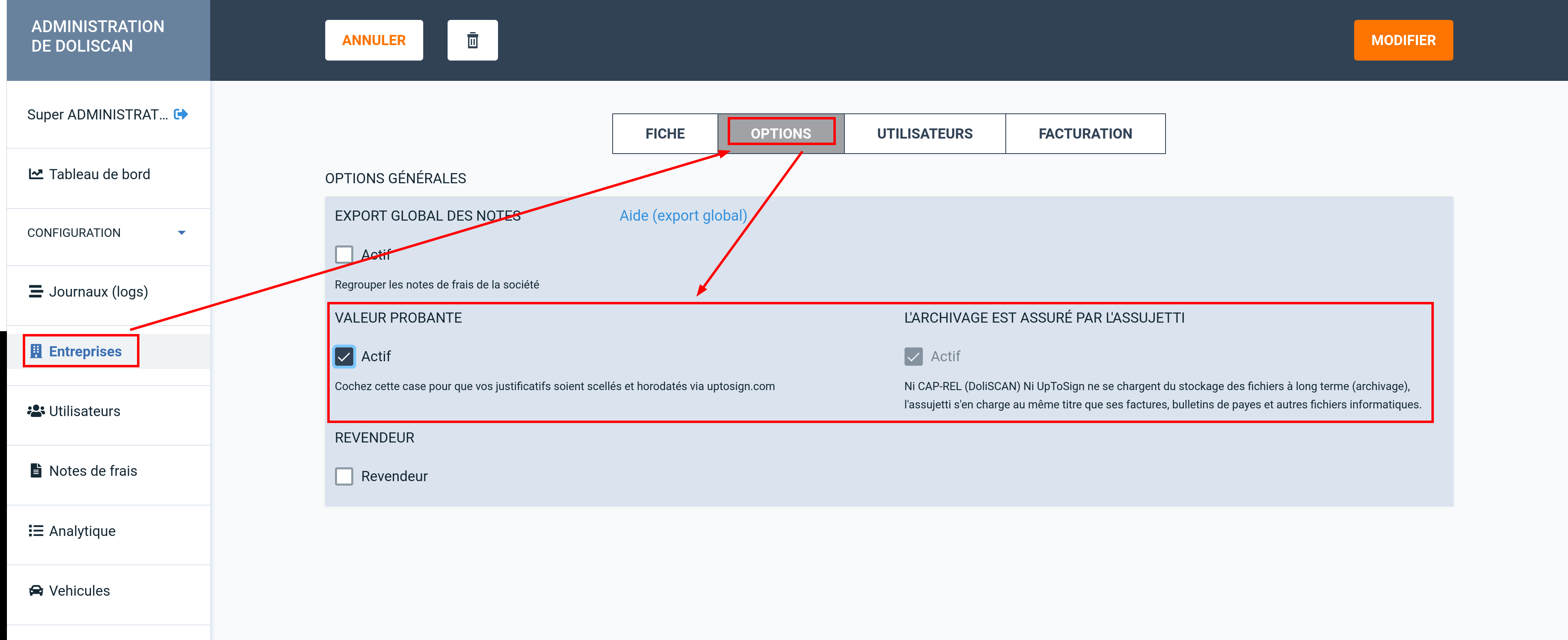 Configuration scellement et horodatage