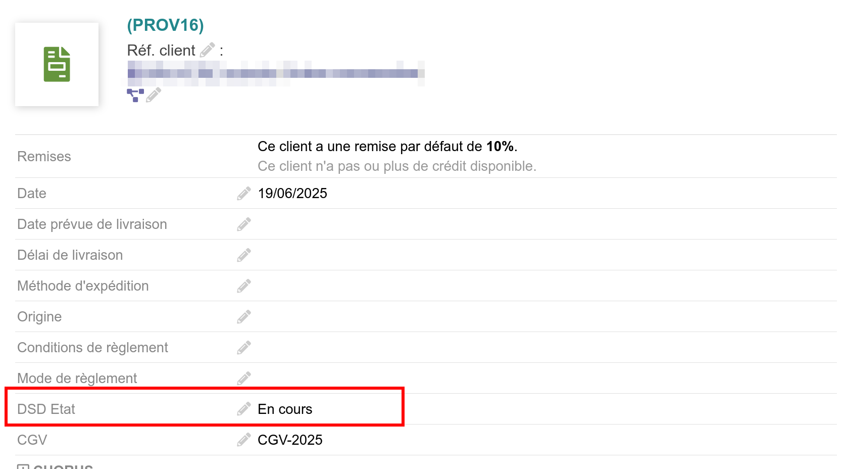Un état spécial « DSD » permet de savoir si une commande est concernée par ce processus spécifique