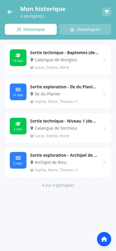 Carnet de plongée du membre
