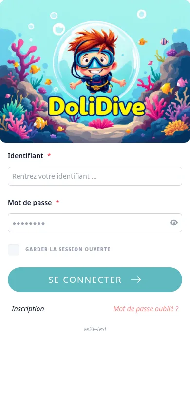 Écran de connexion de l'application