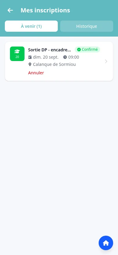 Liste des inscriptions du membre