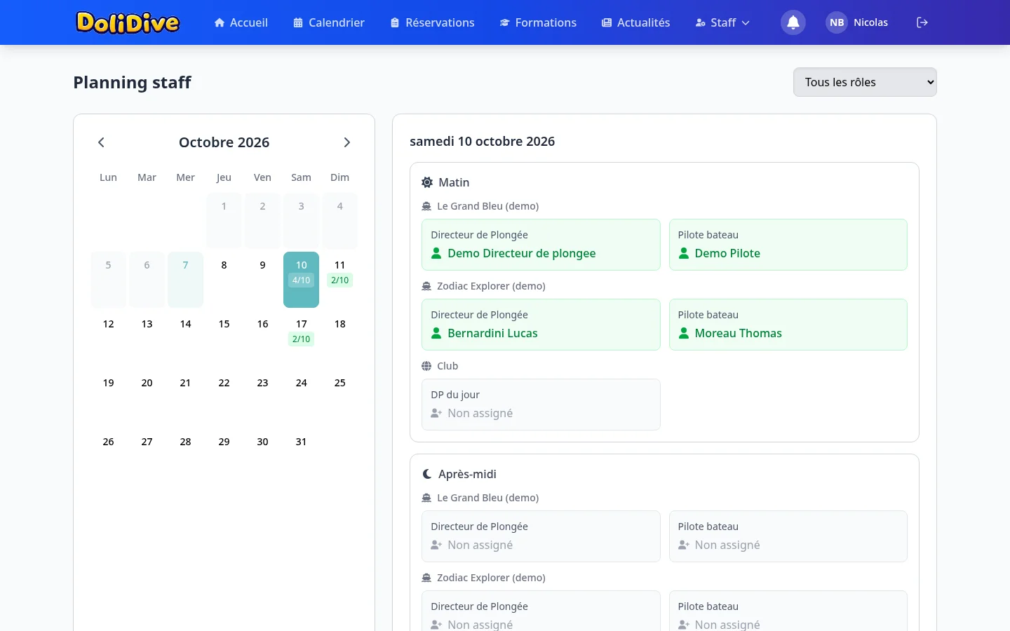 Le détail d'un samedi dans l'application