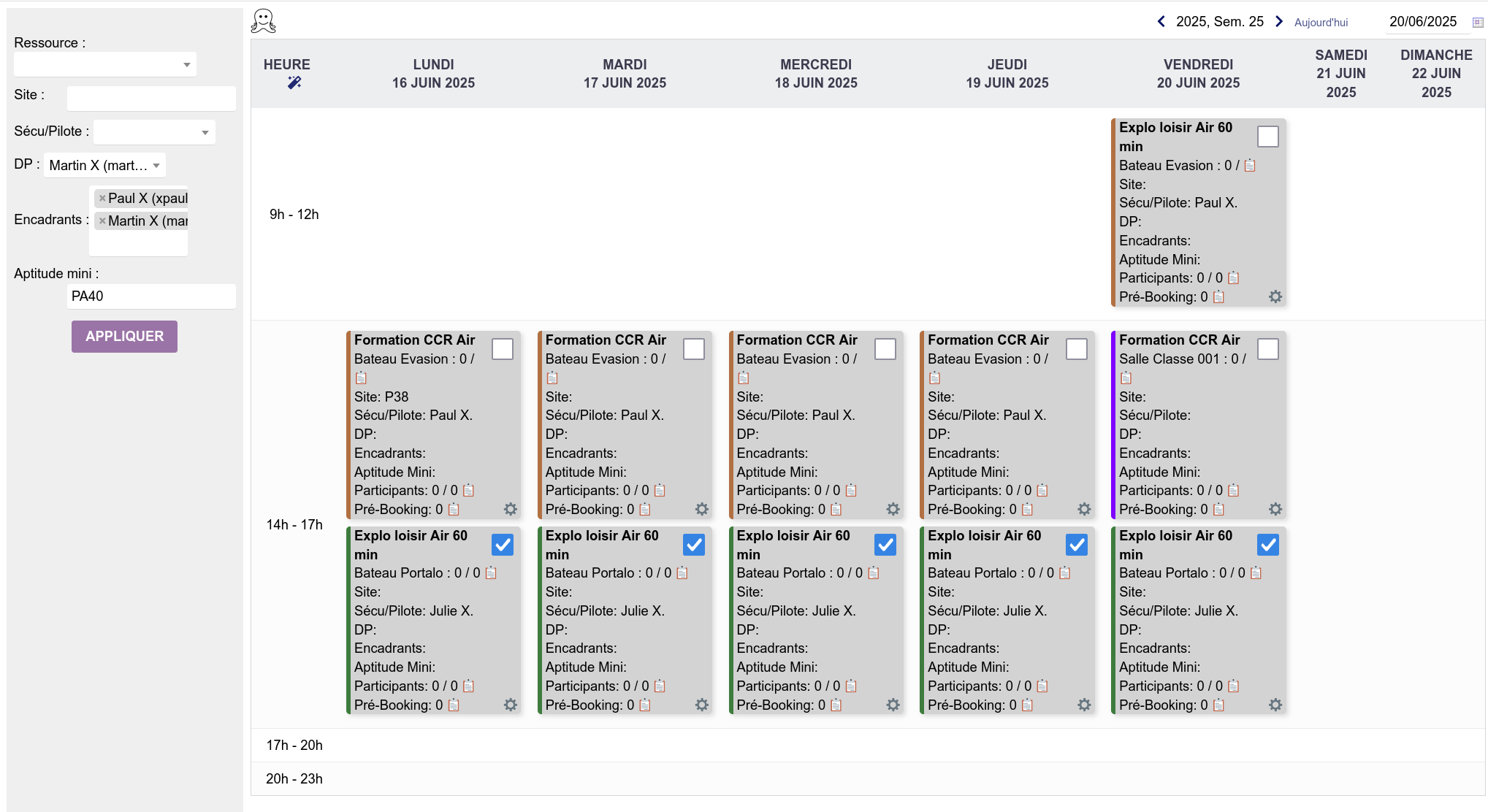 Vue d'ensemble du planning complété