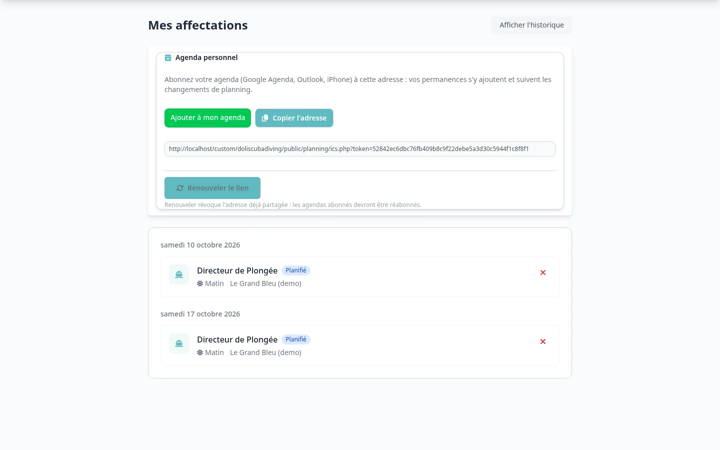 Les permanences d'un DP dans l'application
