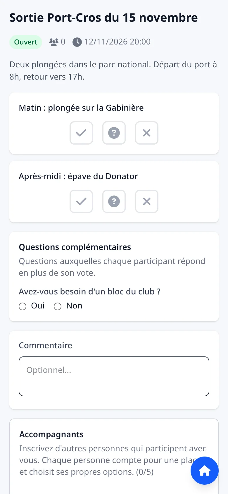 Le sondage vu par un membre, sur téléphone