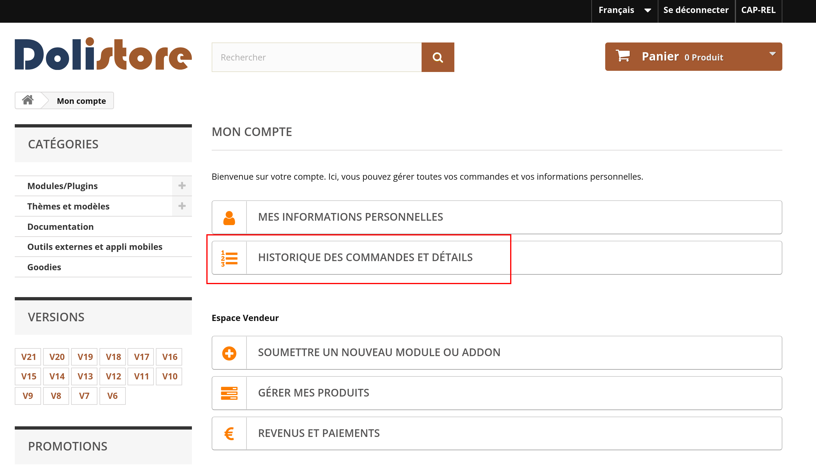 Le nouveau DoliStore est un peu différent : allez sur l'historique de vos commandes