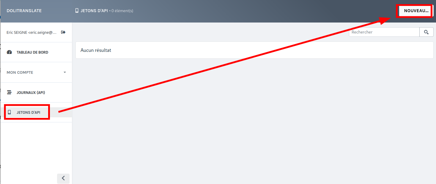Création du compte sur le serveur de traduction
