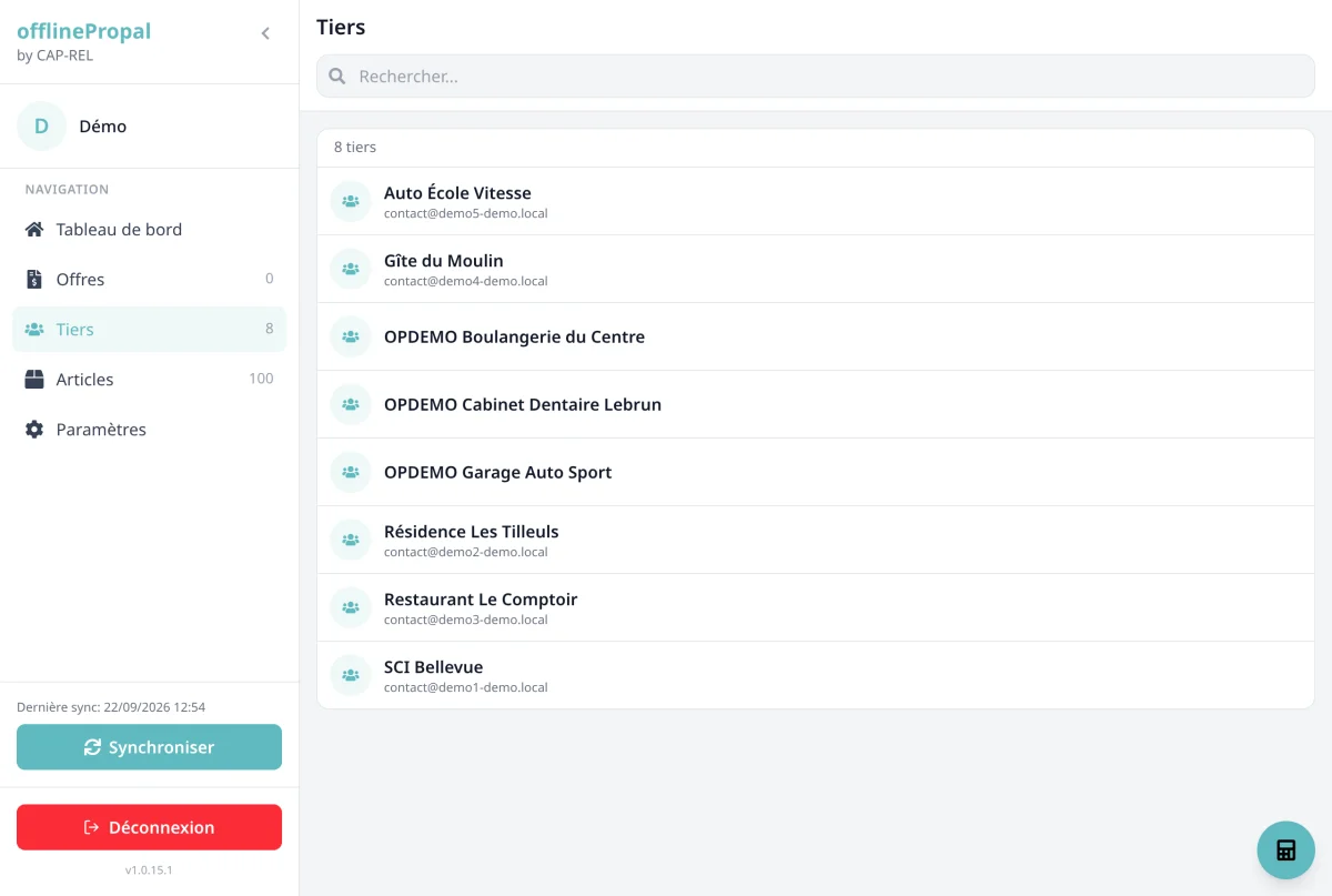 Third party list in the mobile application with the search field
